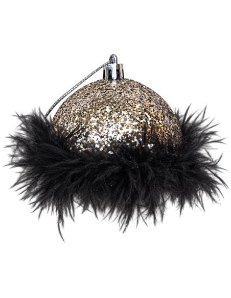 Palla di Natale Glitter con Piume Nere Ø8 cm | Febo Garden