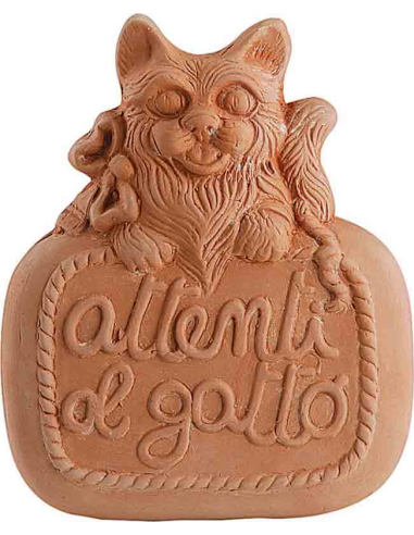 Attenti al Gatto Targa in Terracotta Antico Mestiere 20 cm