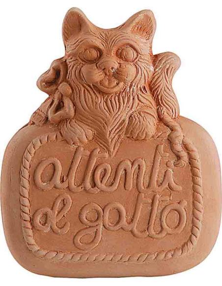 Attenti al Gatto Targa in Terracotta Antico Mestiere 20 cm