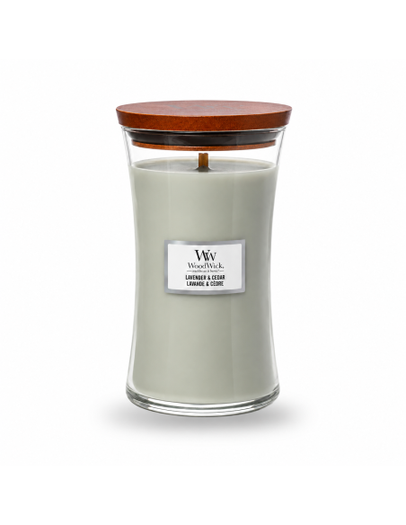 WoodWick Lavender & Cedar Candela Grande con Stoppino in Legno