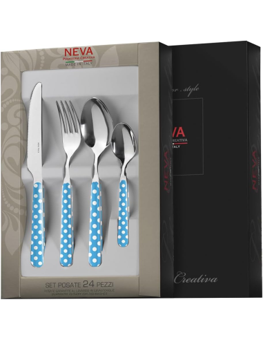 Set Posate 24 Pezzi NEVA Creativa Azzurro Pois | Febo Garden