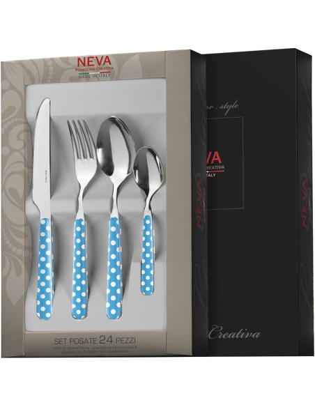 Set Posate 24 Pezzi NEVA Creativa Azzurro Pois | Febo Garden