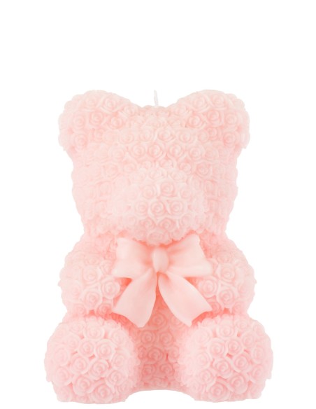 Candela orsetto rosa grande J-Line con rose | Febo Garden
