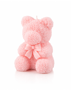 Candela orsetto rosa J-Line con rose e fiocco | Febo Garden