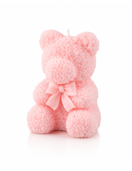 Candela orsetto rosa J-Line con rose e fiocco | Febo Garden