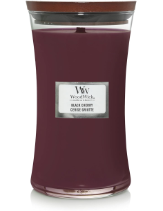 Candela WoodWick Black Cherry Giara Grande Stoppino Legno