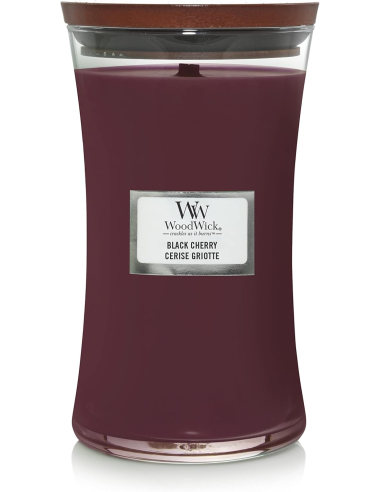 Candela WoodWick Black Cherry Giara Grande Stoppino Legno