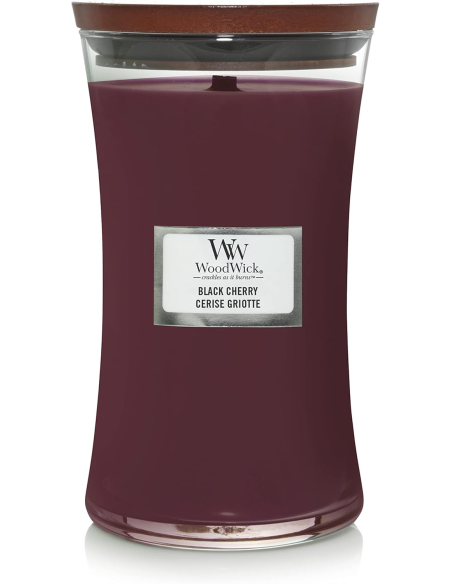 Candela WoodWick Black Cherry Giara Grande Stoppino Legno