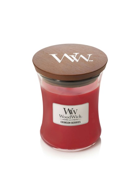 WoodWick Candela Media Crimson Berries 275 g con Stoppino in Legno