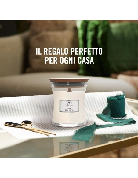Candela WoodWick Linen Effetto Bucato con Stoppino in Legno