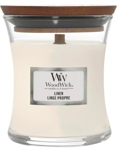 Candela Profumata WoodWick Linen con Stoppino in Legno – Fragranza Fresca Effetto Bucato
