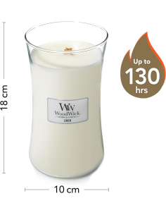 Candela WoodWick Linen Giara Grande Stoppino Legno Effetto Camino 2