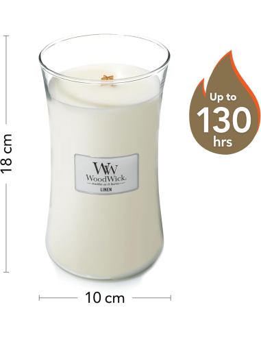 Candela WoodWick Linen Giara Grande Stoppino Legno Effetto Camino