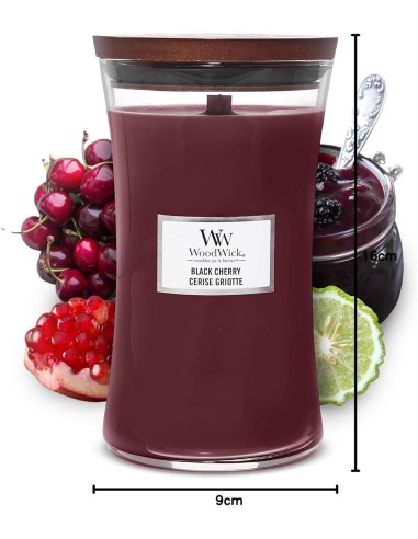Candela WoodWick Black Cherry Giara Grande Stoppino Legno