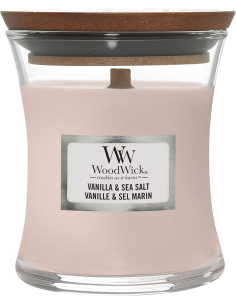 Candela WoodWick Vanilla & Sea Salt con Stoppino in Legno
