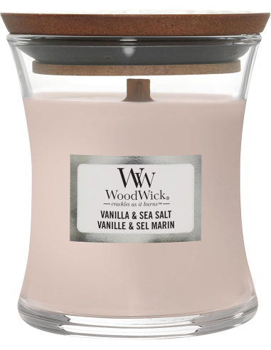 Candela WoodWick Vanilla & Sea Salt con Stoppino in Legno
