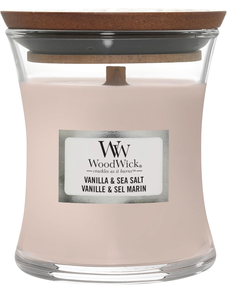 Candela WoodWick Vanilla & Sea Salt con Stoppino in Legno